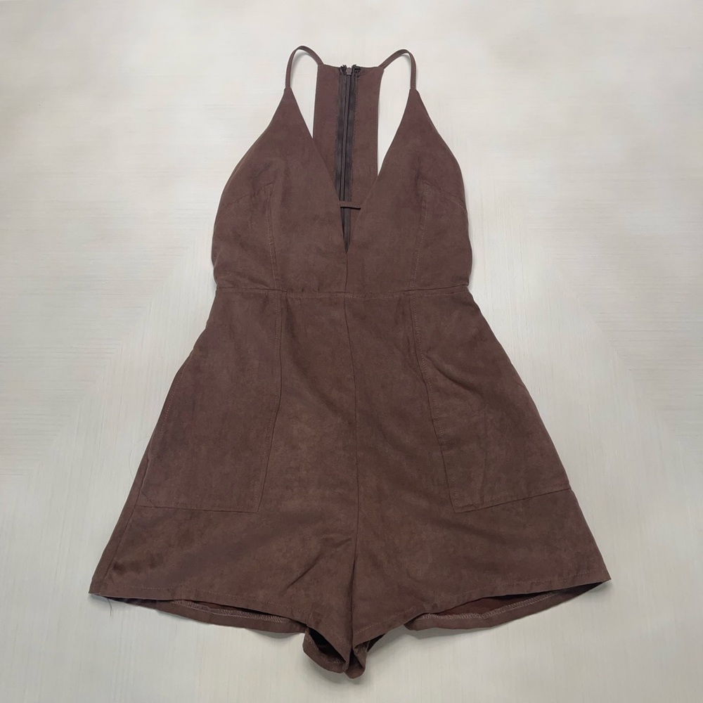 LUSH Size SMALL Brown Romper with Pockets